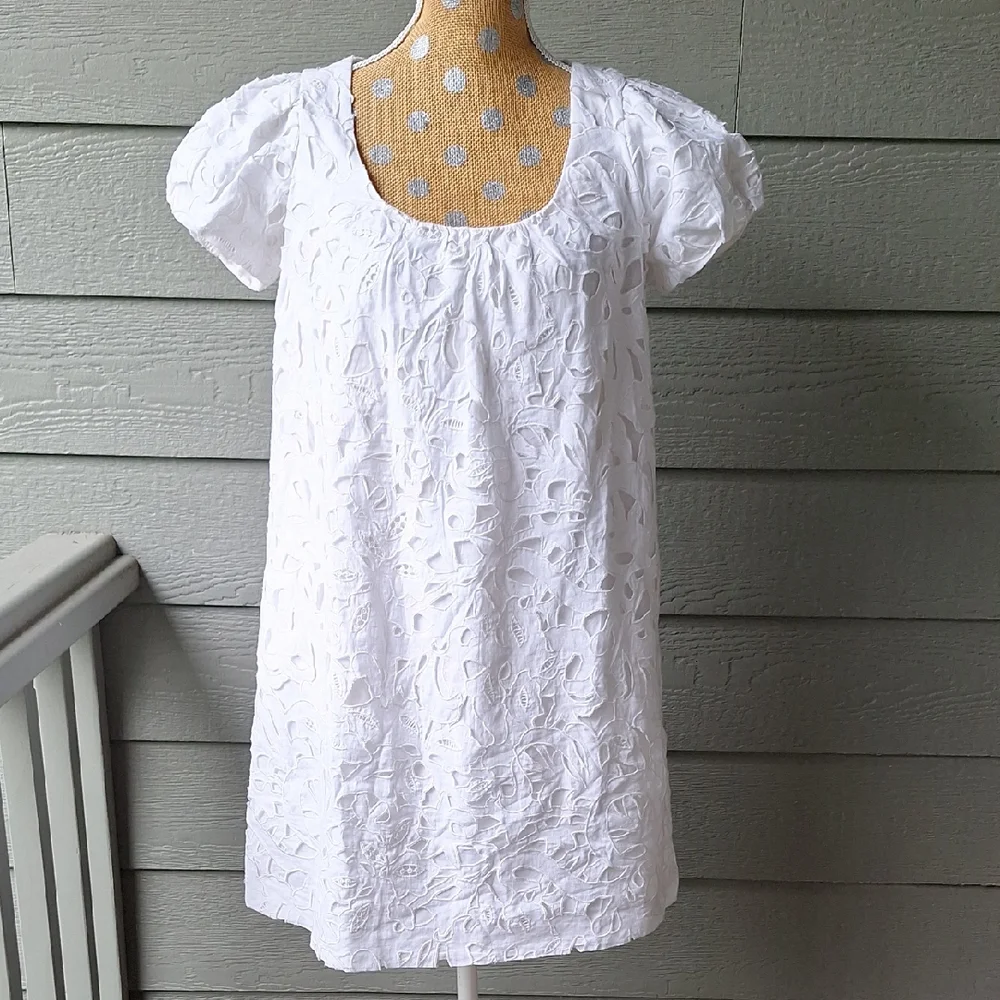 Robert Rodriguez Puffed Short Sleeve White Babydoll Cotton Dress Size 6 - Picture 2 of 12